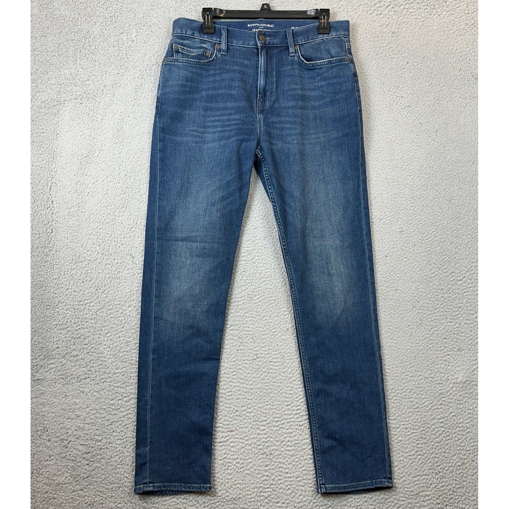 Banana Republic Travel Jeans Mens 32X32 Blue Slim Fit Distressed Tapered Denim